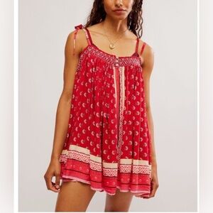 Free People Intimately Rule The World Romper Red Combo Small Boho Festival